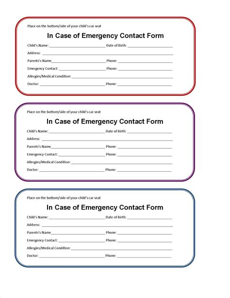 Printable In Case Of Emergency Template